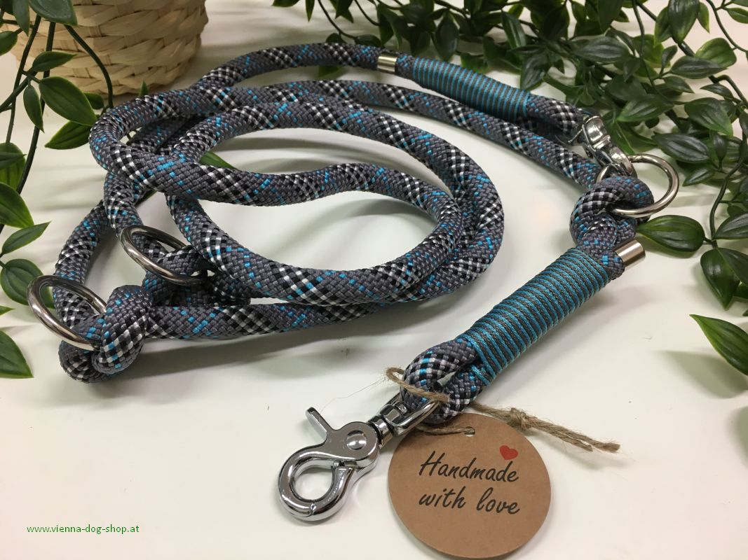 Rope leash ENGLISH PLAID BLUE 10 mm x 200 cm